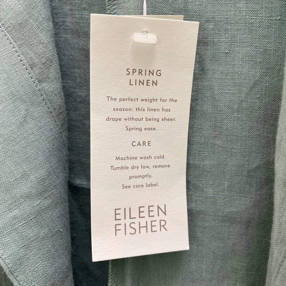 Eileen Fisher Funnel Neck Jacket Spring Linen Petite Small Tarragon Blue Green - Picture 12 of 15